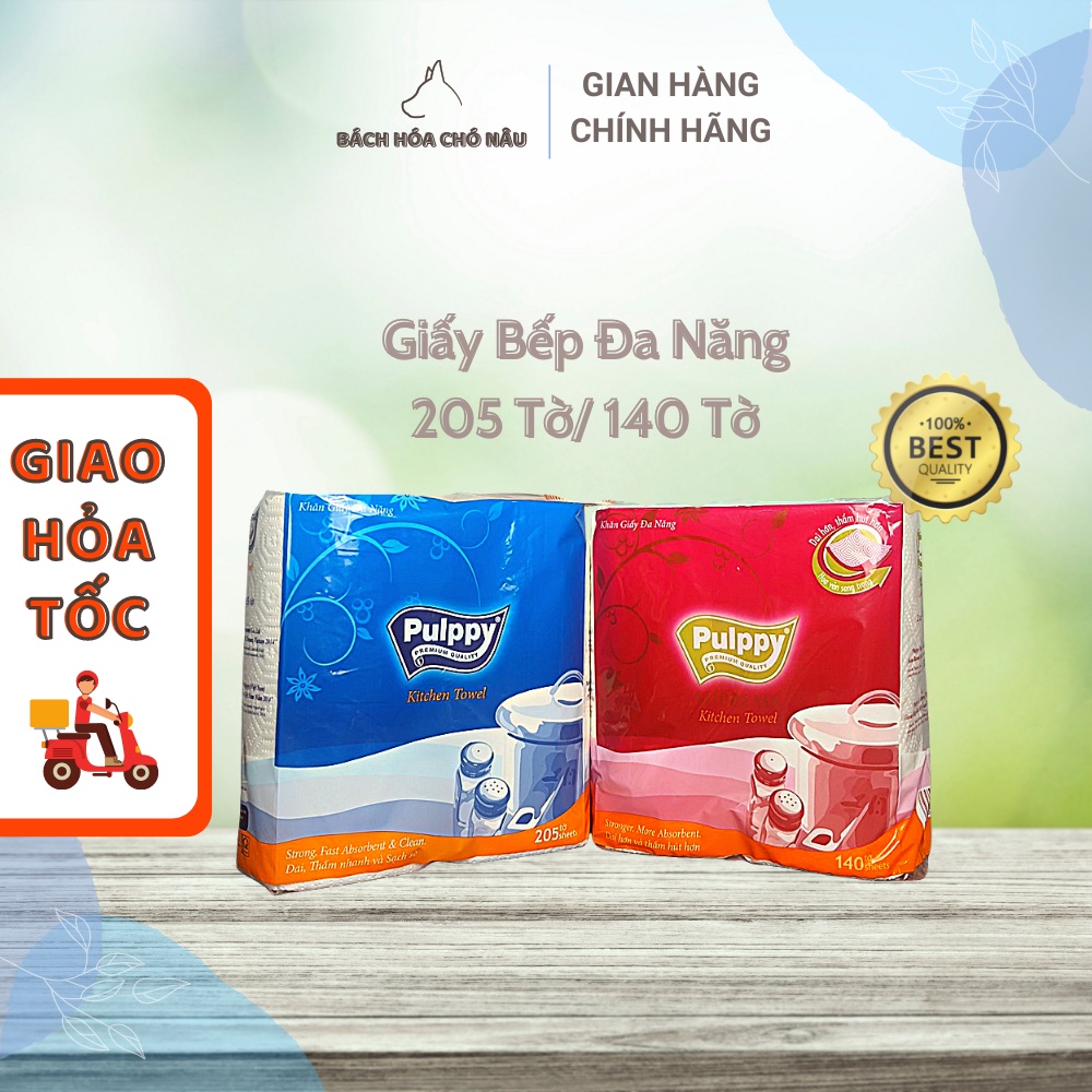 Lốc 2 Cuộn Giấy Bếp Đa Năng Pulppy Giấy 2 Lớp Cao Cấp dùng Thấm dầu, Lau chùi Vệ sinh Nhà Bếp, Văn Phòng