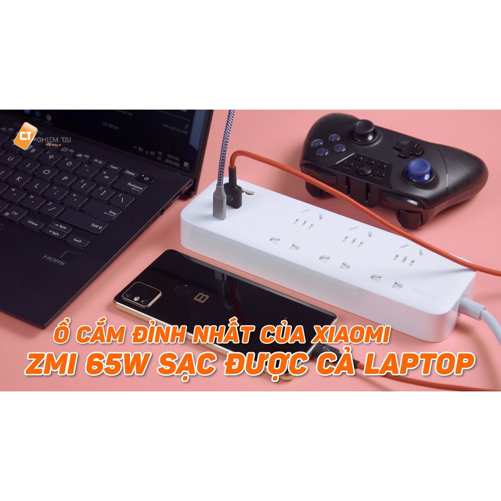 Xiaomi ZMI CXP01 65W - Ổ cắm điện 6 ổ cắm - Tặng kèm dây cáp Type C to Type C - Có PD Power Delivery 65W sạc nhah Laptop