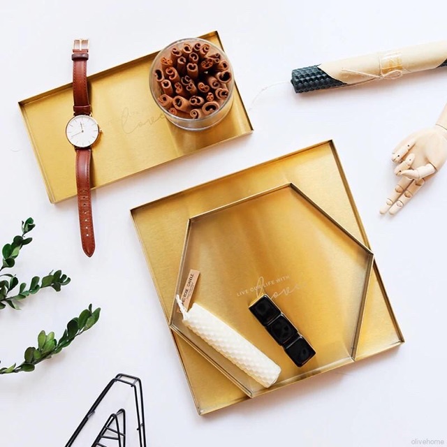 Khay kim loại gold / lót da nhiều kích thước