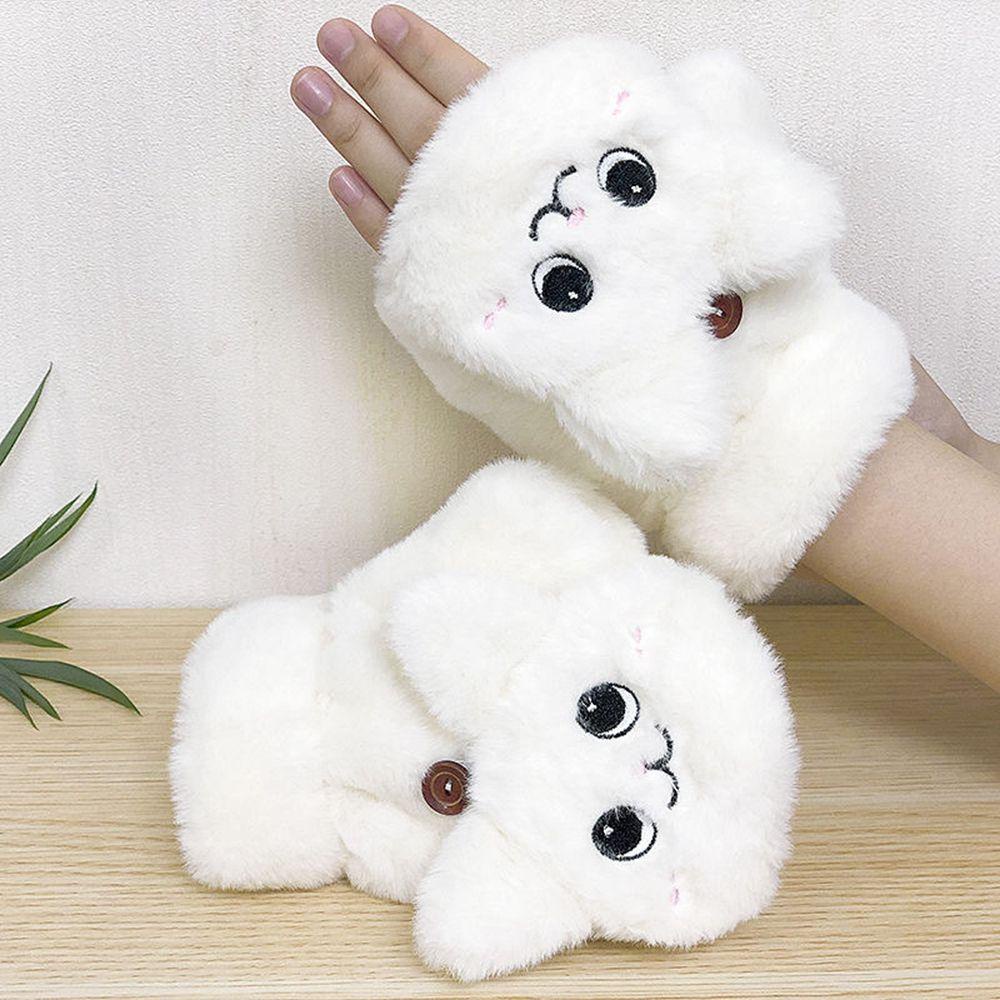 QQMALL Găng Tay Len Hở Ngón Hình Tai Mèo Đơn Giản Cho Nữ