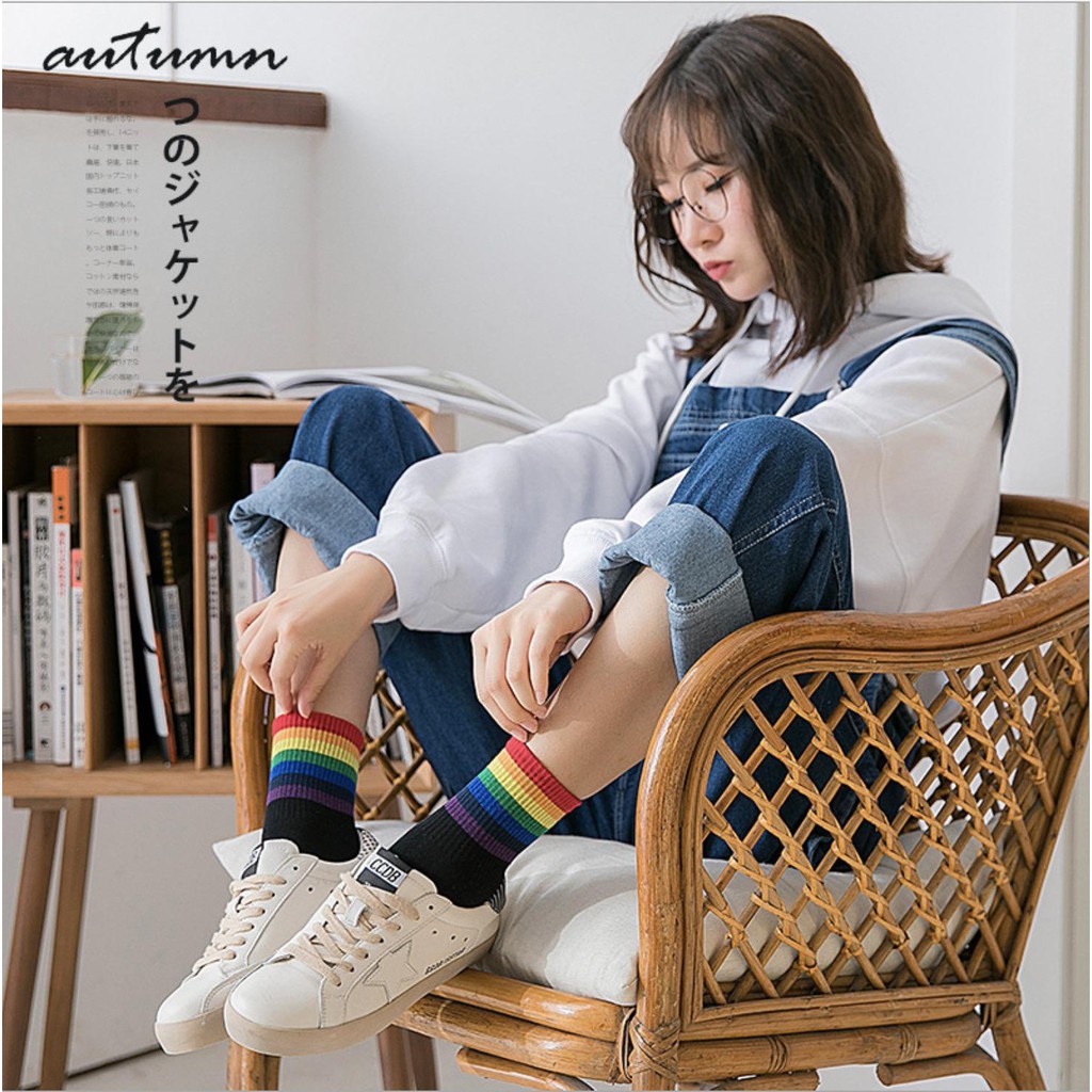 Vớ Tất Nữ Sọc Cầu Vồng Hàn Quốc