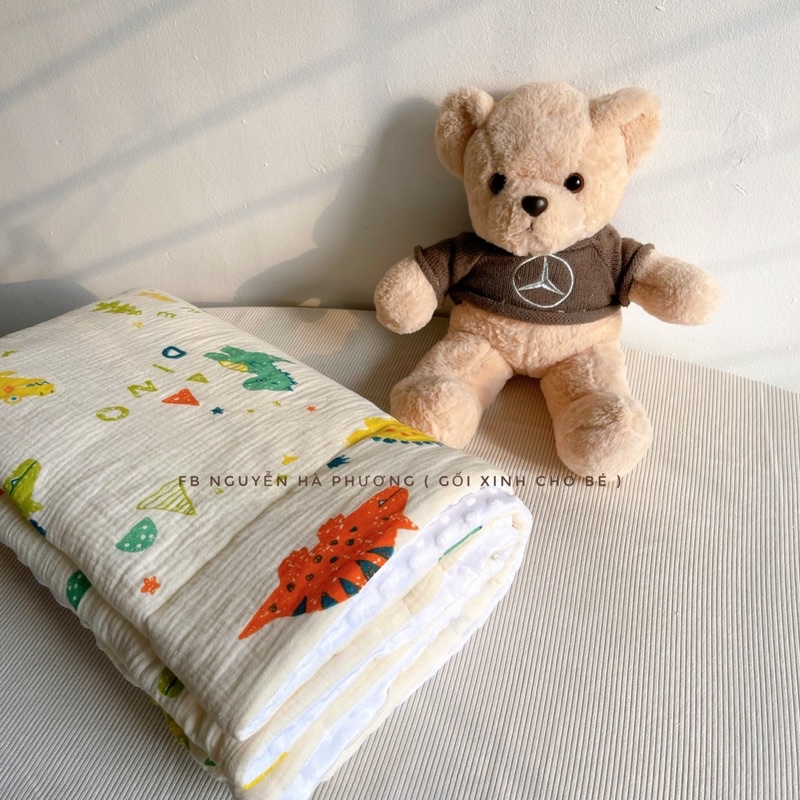 Chăn xô muslin mix nhung bi siêu mềm ấm