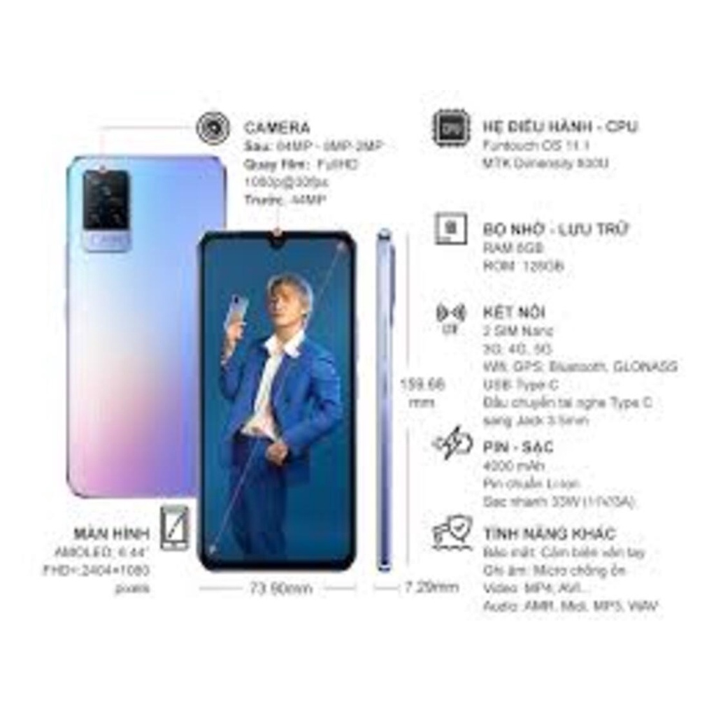 điện thoại Vivo V21 hỗ trợ 5G 2sim Chính Hãng ram 8G/128G, Máy ảnh: Trước 44MP OIS AF/ Sau 64MP OIS AF + 8MP - BC 04