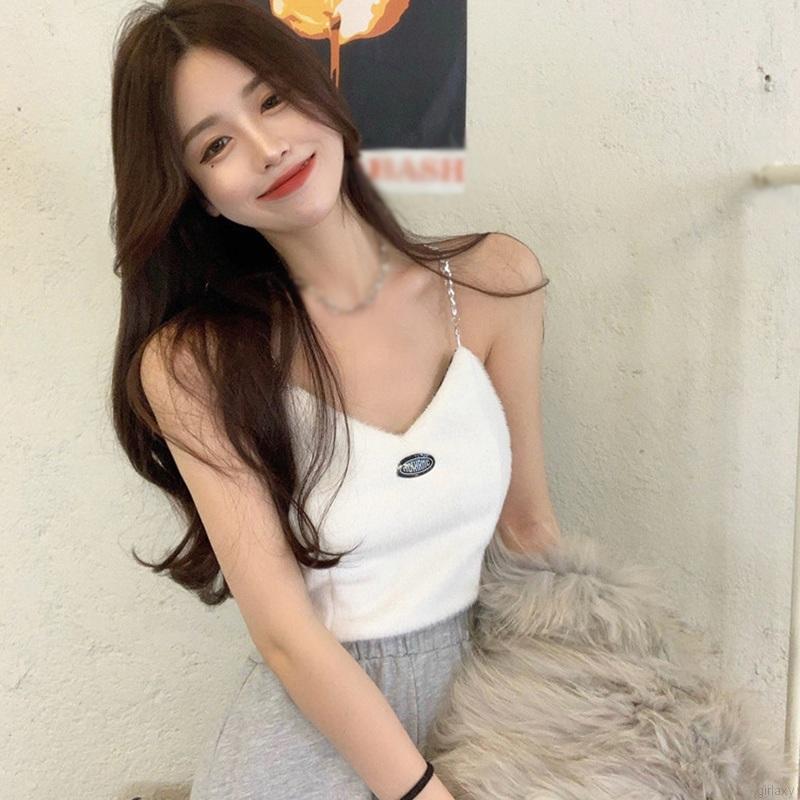 Áo Yếm Croptop Hai Dây Cổ Chữ V In Chữ Quyến Rũ Phong Cách Hàn Quốc