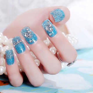 Bộ 24 Móng Tay Giả Xanh ngọc đính đá (kèm keo)