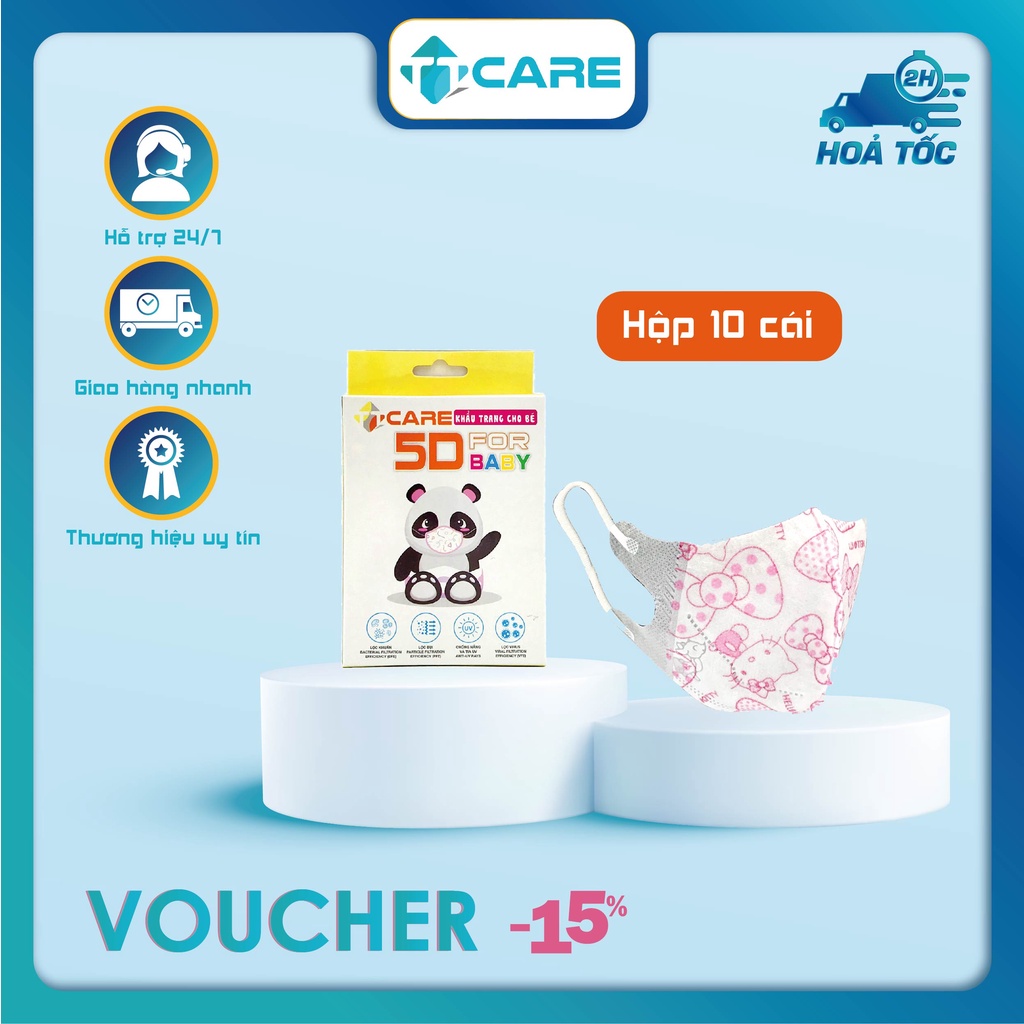 [COMBO 10 Hộp] Khẩu Trang 5D Cho Bé từ 2-5 tuổi / Họa Tiết Dễ Thương / Chính Hãng TTCare