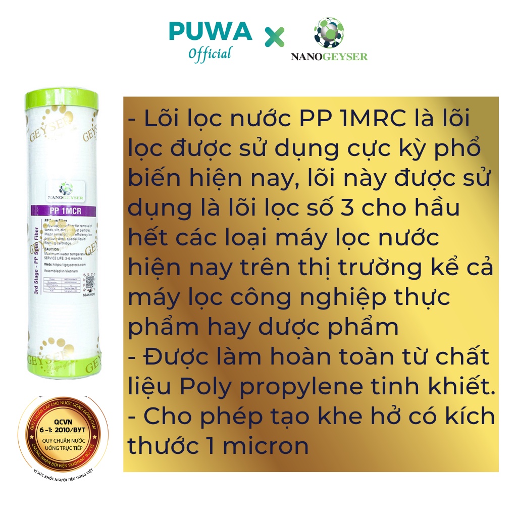 Bộ lõi 123 máy RO NANO GEYSER, Bộ lõi 123 máy Kangaroo, Bộ lõi 123 máy Karofi, Bộ lõi 123 máy Mutosi, PP5 mcr,GAC,PP1mcr