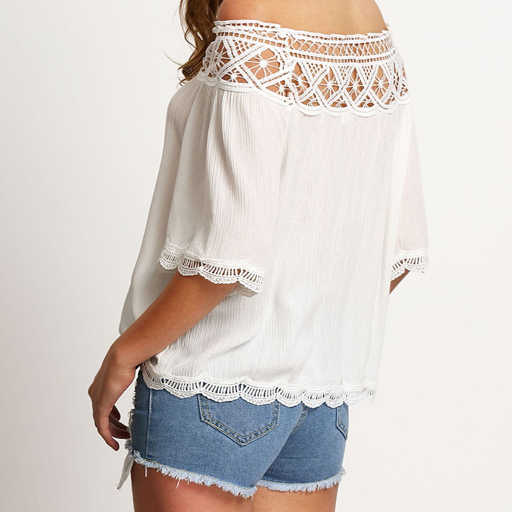 Áo Kiểu Nữ Chiffon Tay Lỡ, Áo Không Vai, Ren Nối, Áo Sơ Mi Nữ | BigBuy360 - bigbuy360.vn