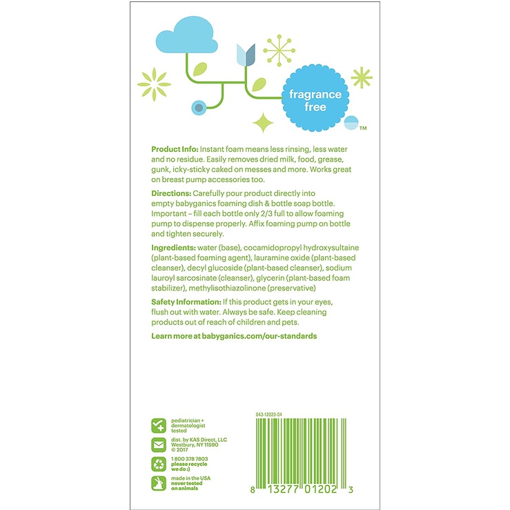 Hàng nội địa Mỹ  - Nước rửa bình sữa Babyganics chai Refill 946ml