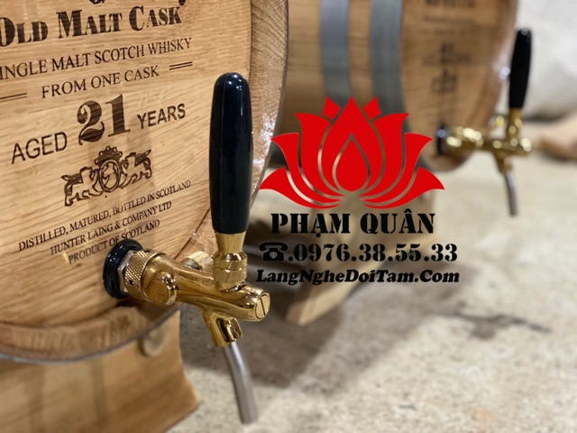 Thùng ngâm rượu gỗ sồi 50 lít, thùng đựng rượu gỗ sồi đỏ kèm vòi mạ crom