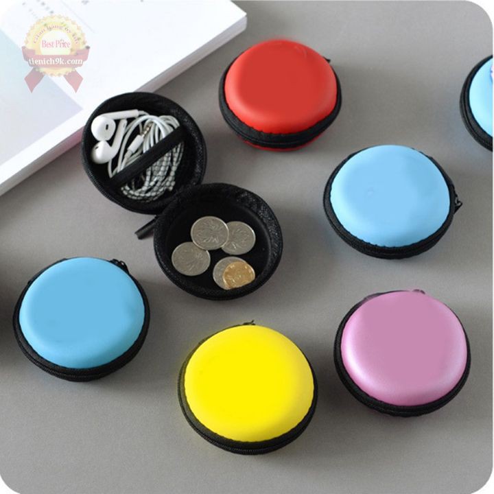 Hộp đựng tai nghe tròn để dây cáp sạc trơn đa năng 8x8cm