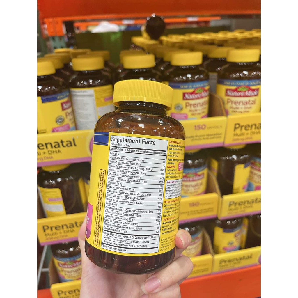 Vitamin tổng hợp cho bà bầu Prenatal + DHA 200mg Nature Made Mỹ 200mg 150 viên date 2024