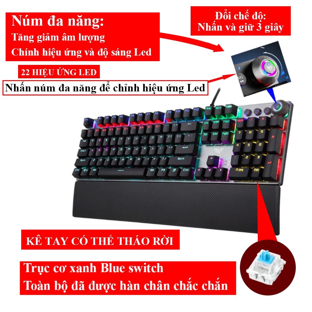 [Mã ELHAMS5 giảm 6% đơn 300K] Bàn phím cơ gaming có dây trục xanh full size F2088