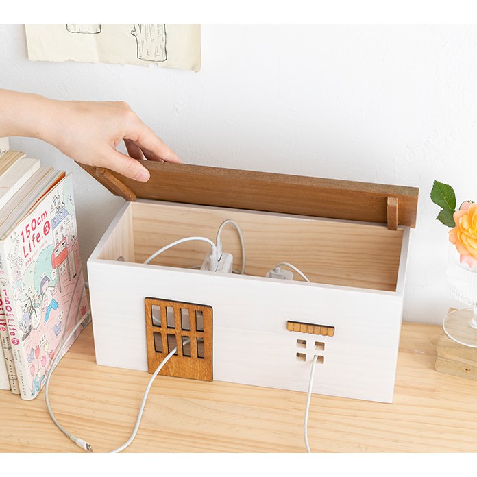 Hộp gỗ đựng dây điện củ sạc ổ điện trang trí bàn làm việc bàn học