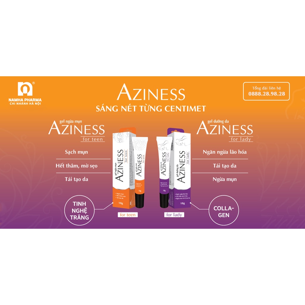 Gel Ngừa Mụn Aziness For Teen và Aziness For Lady - Ngừa mụn trứng cá, giúp làm giảm sưng đỏ, kiểm soát bã nhờn hiệu quả