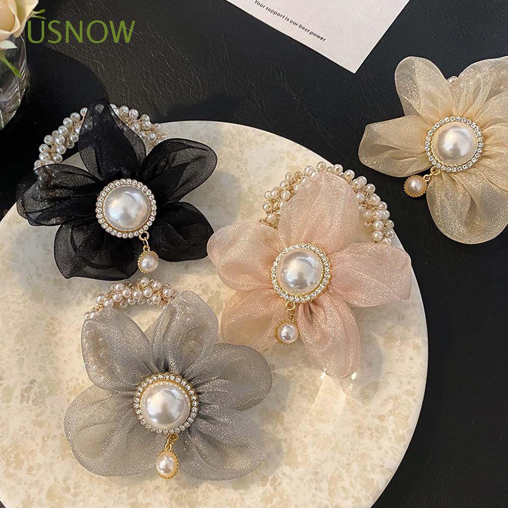 Dây Cột Tóc Lưới Đính Hoa / Ngọc Trai Nhiều Màu Ngọt Ngào Cho Nữ