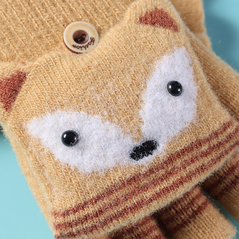 Găng Tay Dệt Kim Hở Ngón Họa Tiết Hoạt Hình Giữ Ấm Mùa Đông Cho Bé