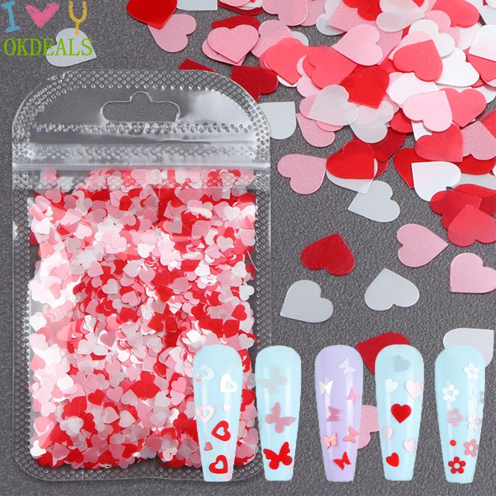 1 Túi Phụ Kiện Đính Kim Sa Hình Trái Tim Trang Trí Móng Tay Màu Hồng