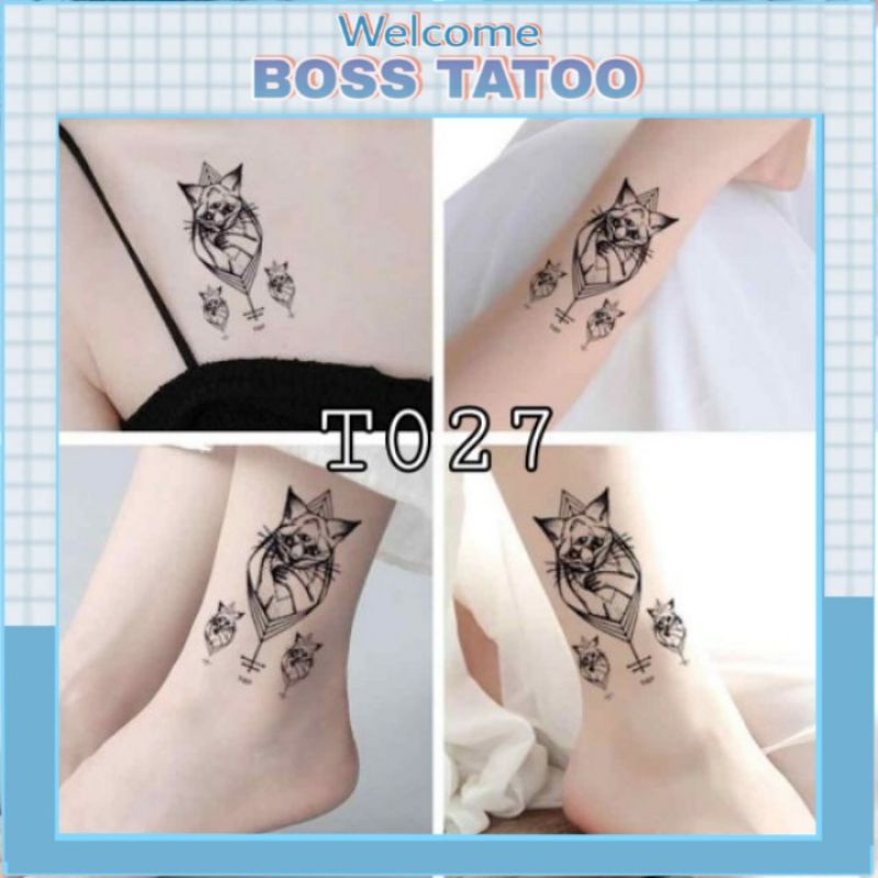 Hình xăm tattoo mèo ba mắt t027. Xăm dán tạm thời size 10x6cm