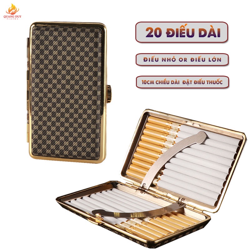 Hộp đựng thuốc lá 20 điếu dài nhôm bọc da sang trọng