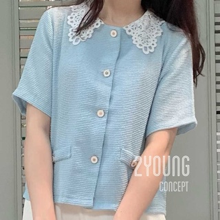 Áo vải tweed mỏng cổ ren a1726