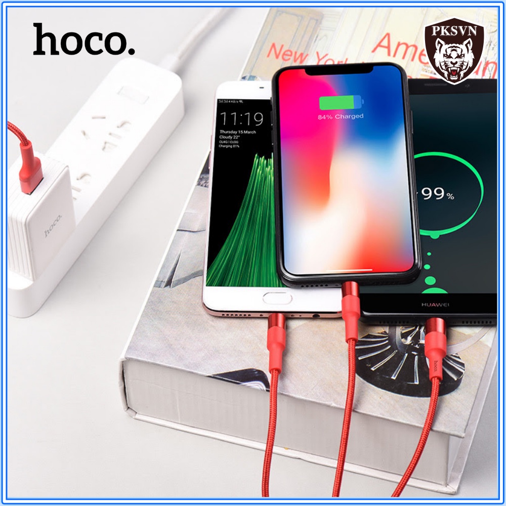 Cáp Sạc 3 Đầu Hoco X26 Cho ip/Micro USB/Type C-Dây Sạc Đa Năng Dây Dù Chống Đứt Dài 1M-Bảo Hành 12T