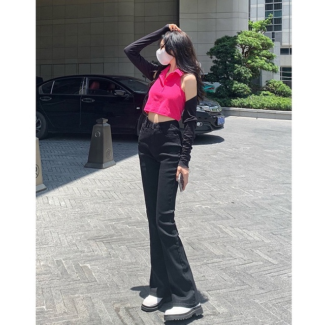 Quần denim Nữ Ống Loe Lưng Cao 4 Màu