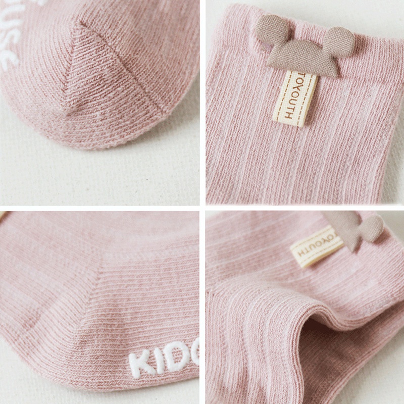 Set 3 Đôi Vớ Cotton Mềm Mại Co Giãn Thoáng Khí Chống Trượt Họa Tiết Động Vật Hoạt Hình Dễ Thương Dành Cho Trẻ Em