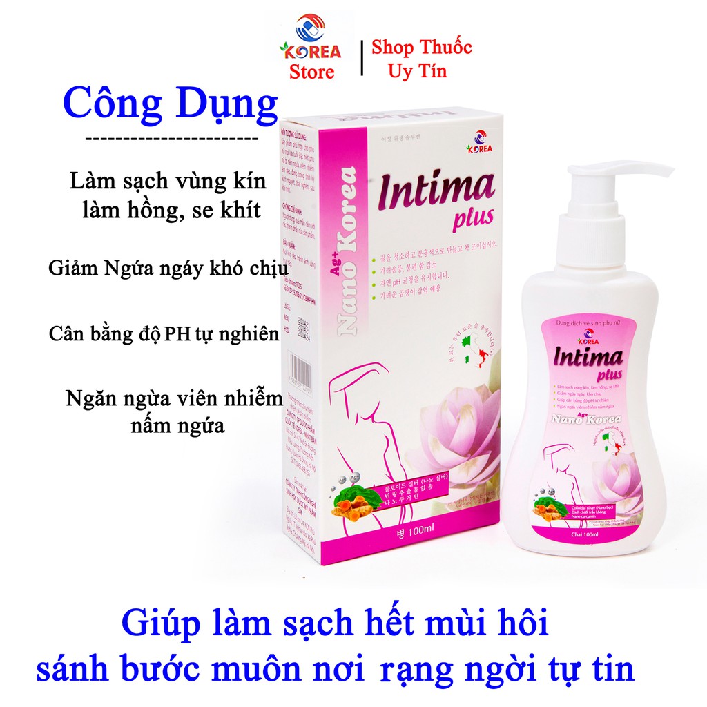 Dung dịch vệ sinh phụ nữ Intima plus, nước rửa phụ khoa giúp làm sạch nhẹ nhàng kháng khuẩn khử mùi hôi, duy trì độ ẩm.