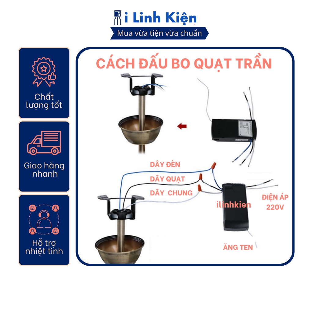 Mạch điều khiển quạt trần có đèn từ xa cao cấp chính hãng.