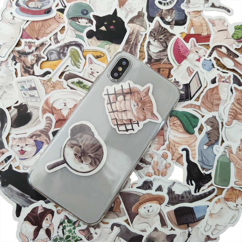 Bộ 54 Miếng Dán Trang Trí STICKER MÈO Chống Thấm Nước Dán Laptop Vali Sổ Tay