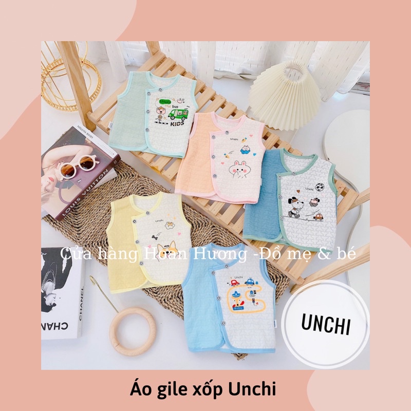 Áo khoác Áo gile chần bông Unchi hoạ tiết ngộ nghĩnh cho bé trai và bé gái
