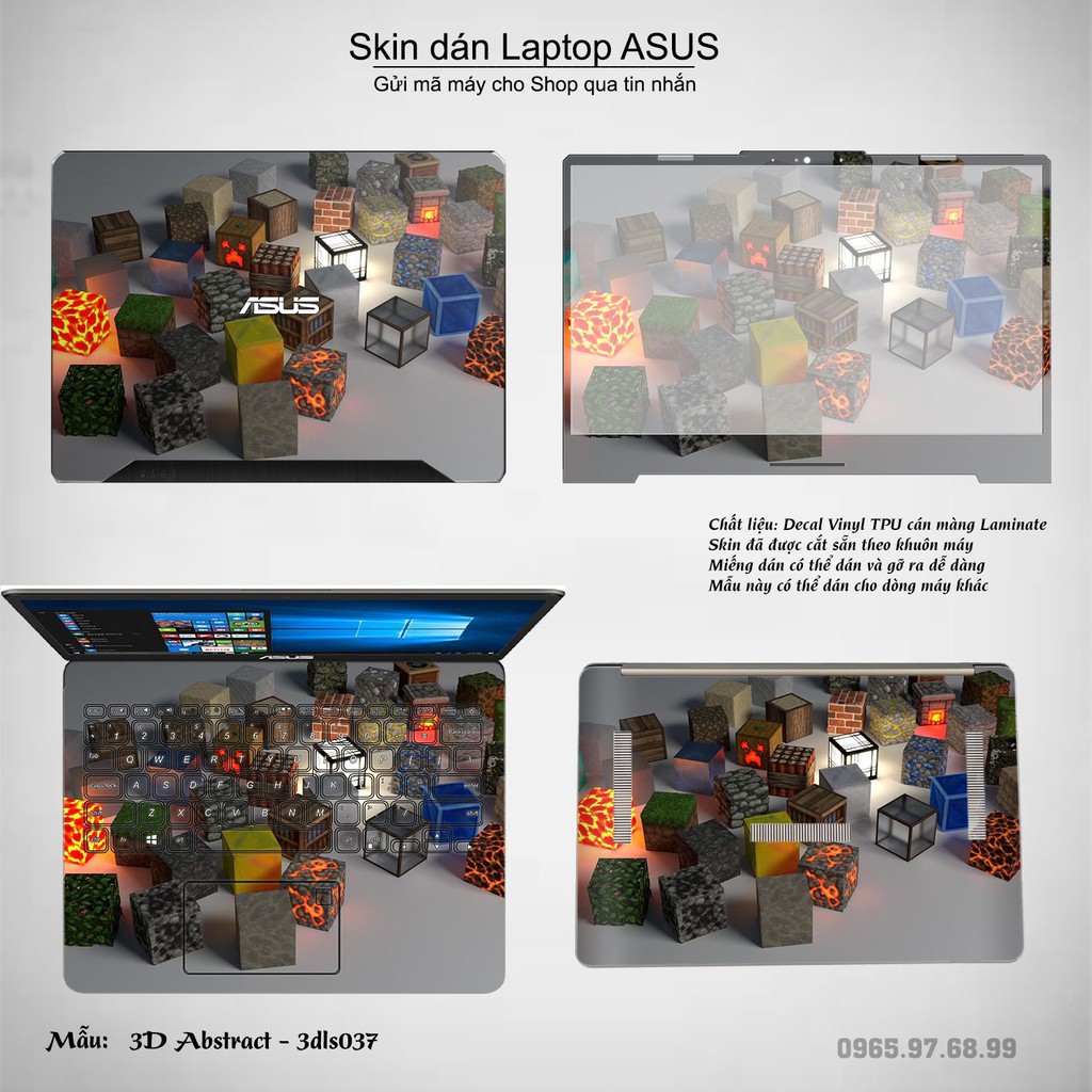 Skin dán Laptop Asus in hình 3D Green (inbox mã máy cho Shop)