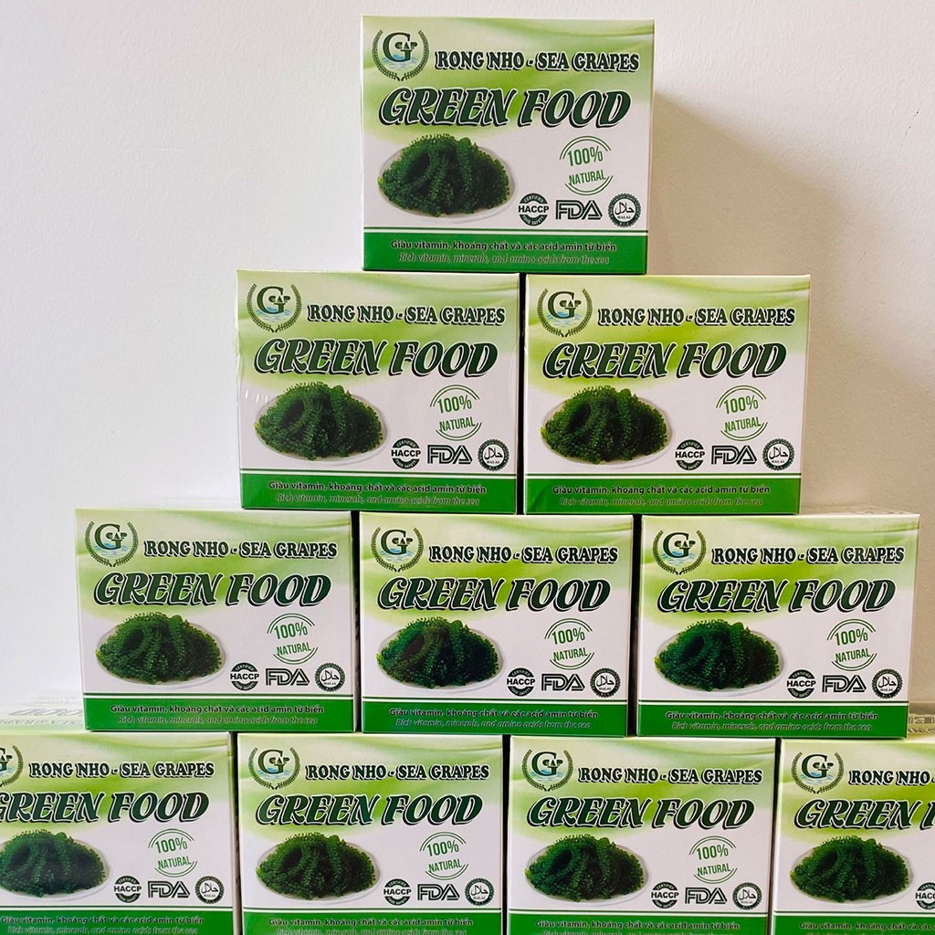 Rong nho 📛 Green Food hộp 200gr 📛 giá rong nho, tác dụng rong nho biển tươi (Tặng kèm nước sốt mè rang ăn kèm rong nho) | BigBuy360 - bigbuy360.vn