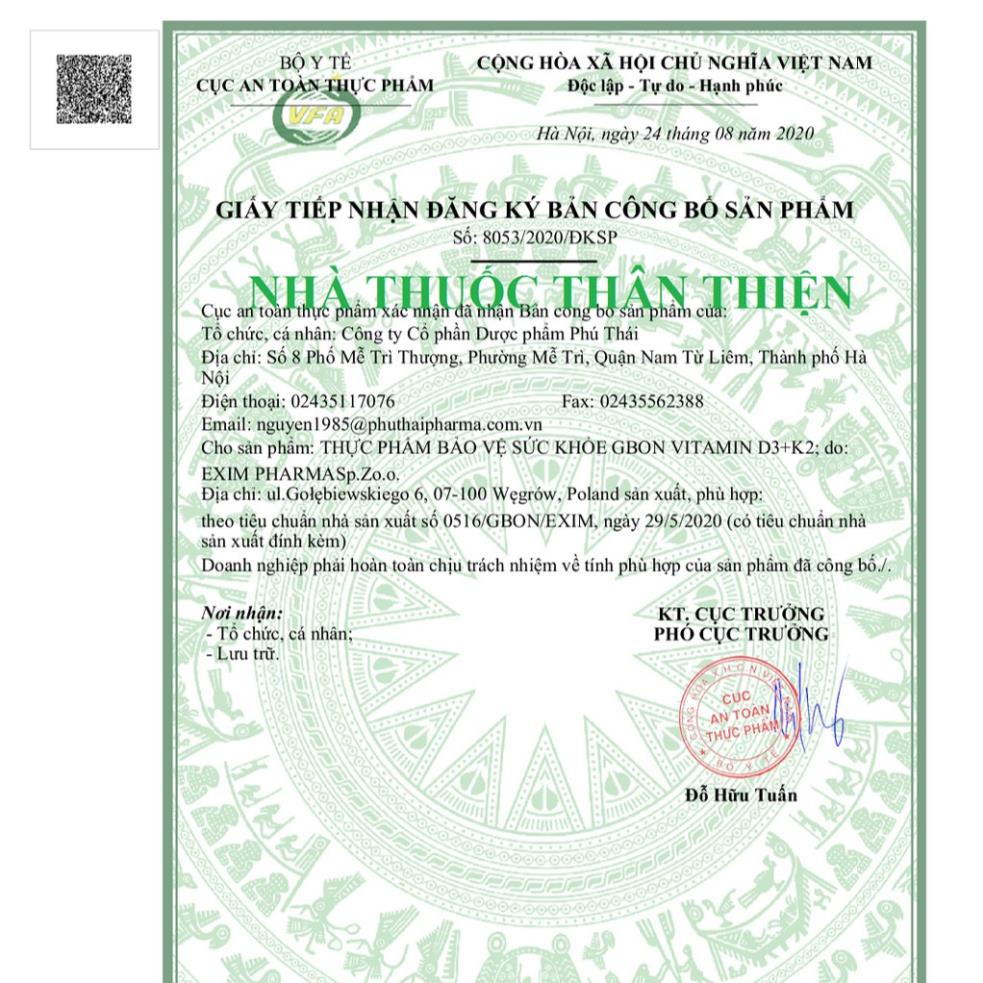 Vitamin D3 K2 GBON – Giúp hấp thụ Canxi, giảm vặn mình quấy khóc, giúp phát triển xương răng cho bé (10ml)
