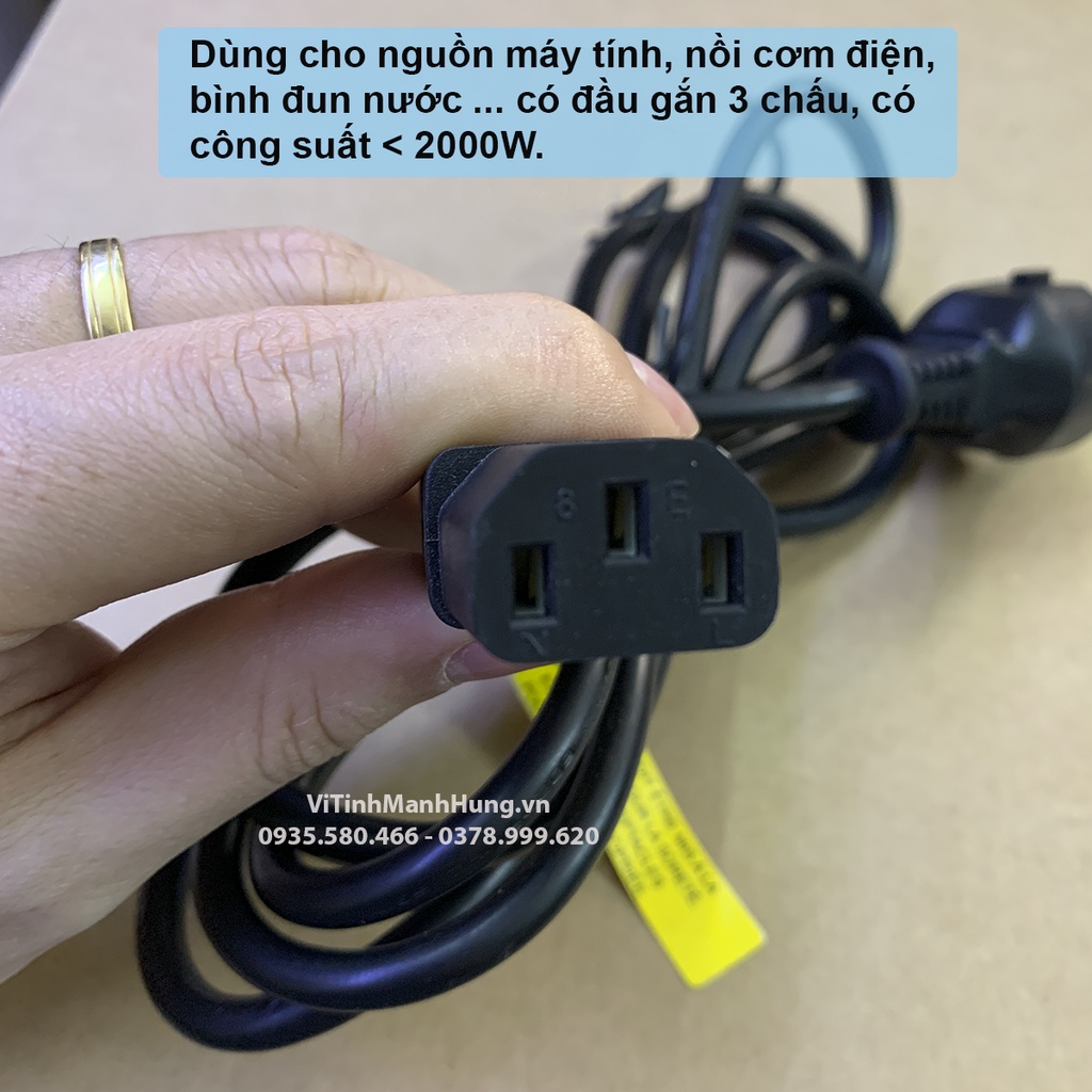 Dây nguồn máy tính cho nguồn công suất lớn, đầu cắm 2 chấu thẳng chuẩn châu Âu, 1M8, 250V-10A.