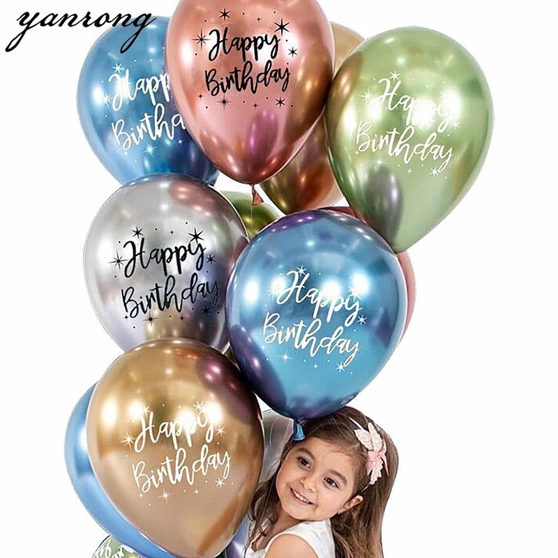 Set 10 Bong Bóng Cao Su Latex Ánh Kim In Họa Tiết 12inch