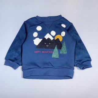 Áo nỉ lót lông kiabi màu xanh happy mountain bé trai