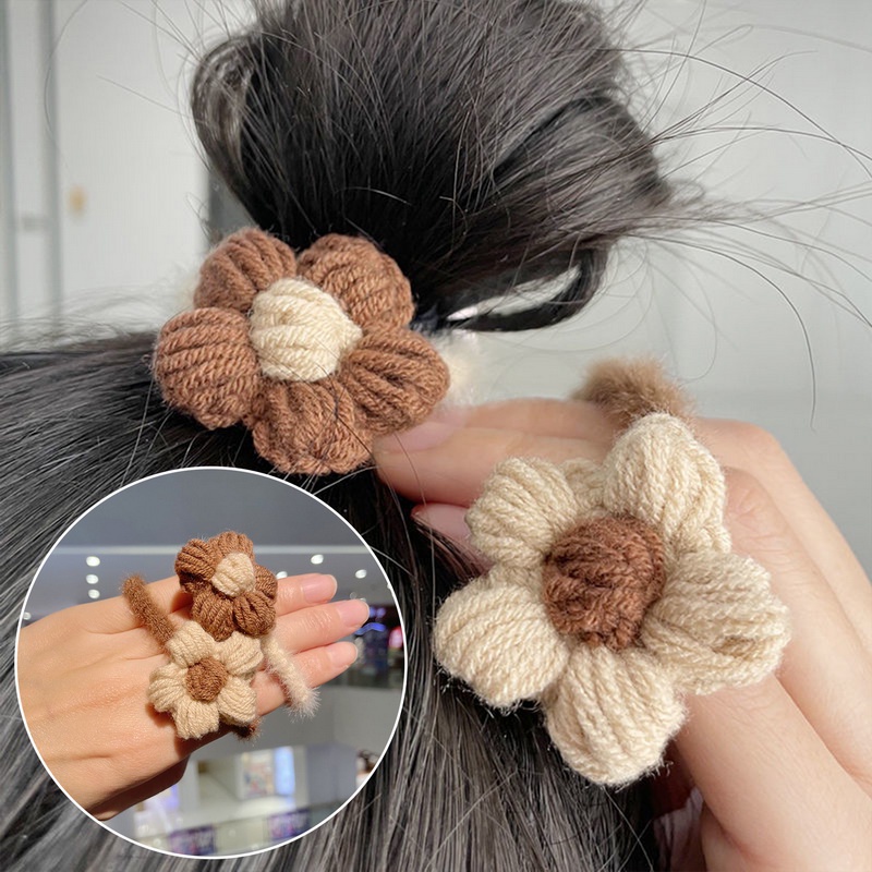 Dây Buộc Tóc Cao Su Bọc Vải Len Họa Tiết Hoa Thời Trang Mùa Đông Hàn Quốc Dành Cho Bạn Nữ XWNYDER