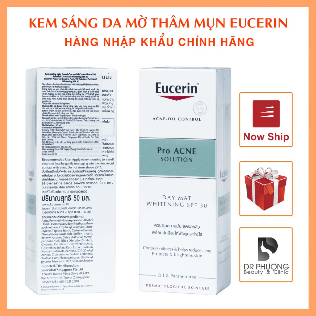 Eucerin Pro ACNE Solution Day Mat Whitening SPF 30: Kem Dưỡng Trắng, Chống Nắng Ban Ngày Cho Da Mụn