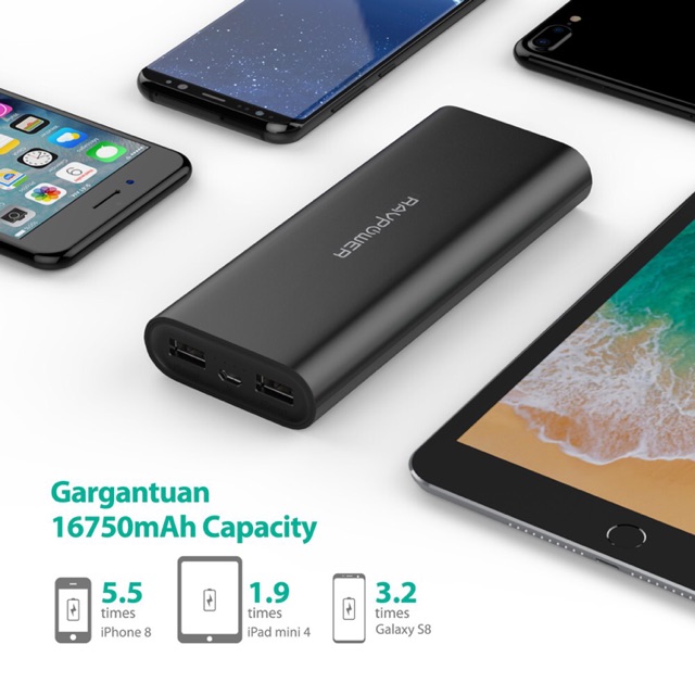 Pin Sạc Dự Phòng 16.750mAh iSmart 2.0, 2 Cổng USB-A Công Suất 22W RAVPower RP-PB010 - Hàng Chính Hãng