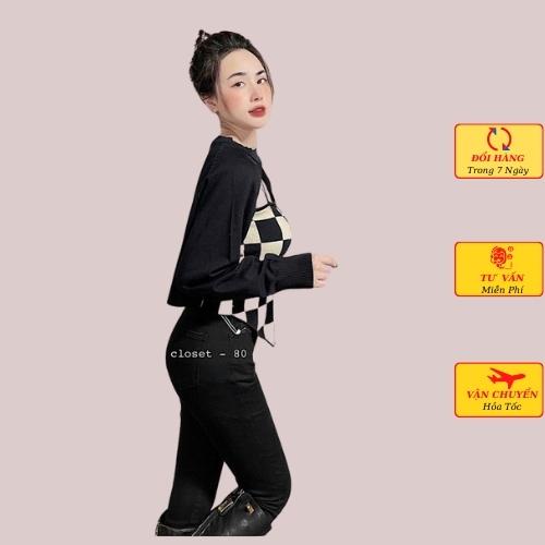 Áo len nữ caro lệch vai 2 dây kèm áo cardigan ngắn ulzzang Hàn Quốc thu đông cá tính