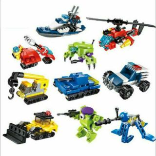 Combo 10 bộ đồ chơi xếp hình cho bé, lắp ráp lego mini mô hình các loại xe