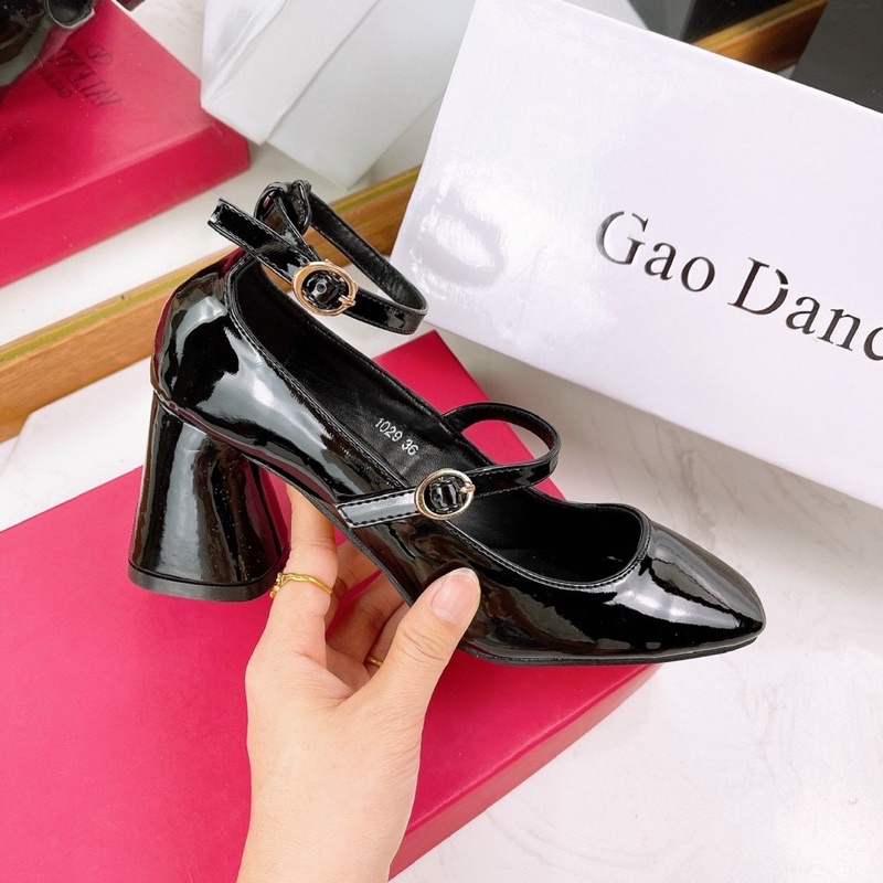 Giày cao gót đầm da bóng quai ngang vintage fullbox