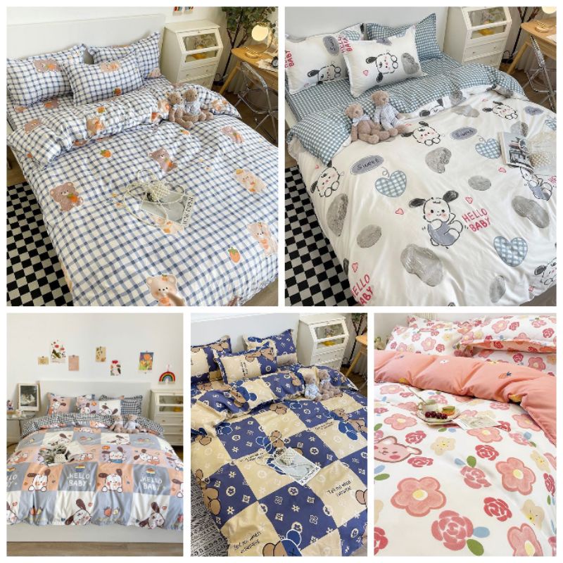 Bộ vỏ chăn ga gối shopquy cotton poly mẫu mới Gấu Xanh Đáng Yêu