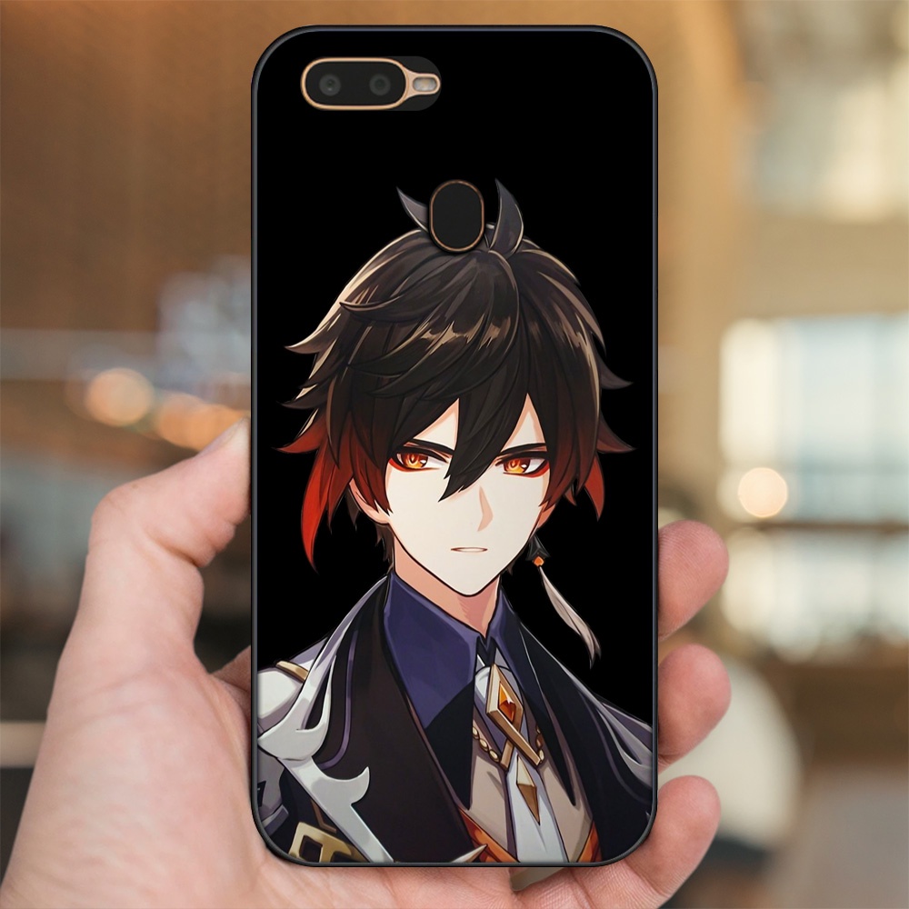 Ốp lưng Oppo A5S, A7, A12, F9 viền đen in hình Zhongli Genshin Impact