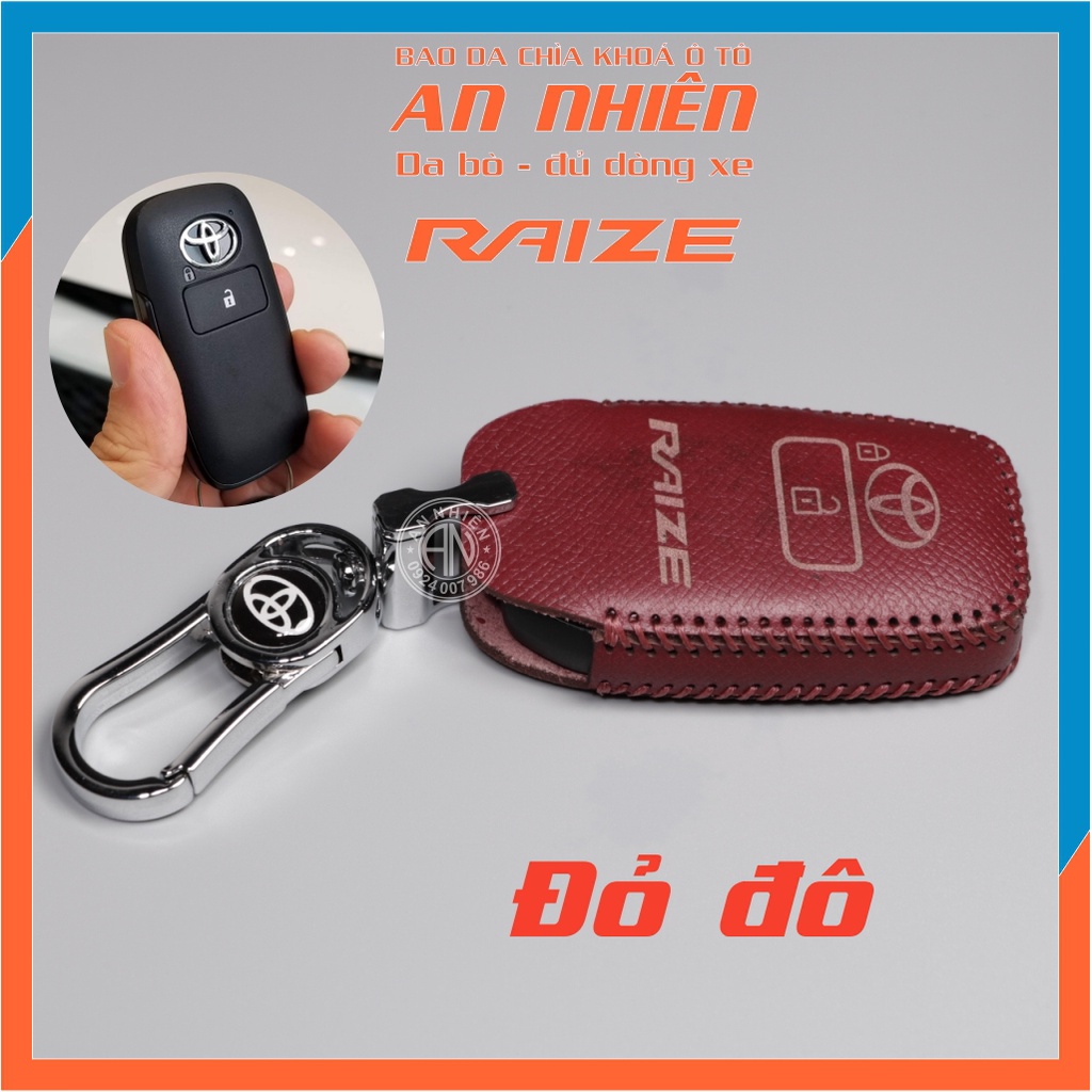 Bao da móc khoá bọc ốp chìa khoá xe ô tô Toyota Raize, da bò, nhiều màu, khâu thủ công ToRaize
