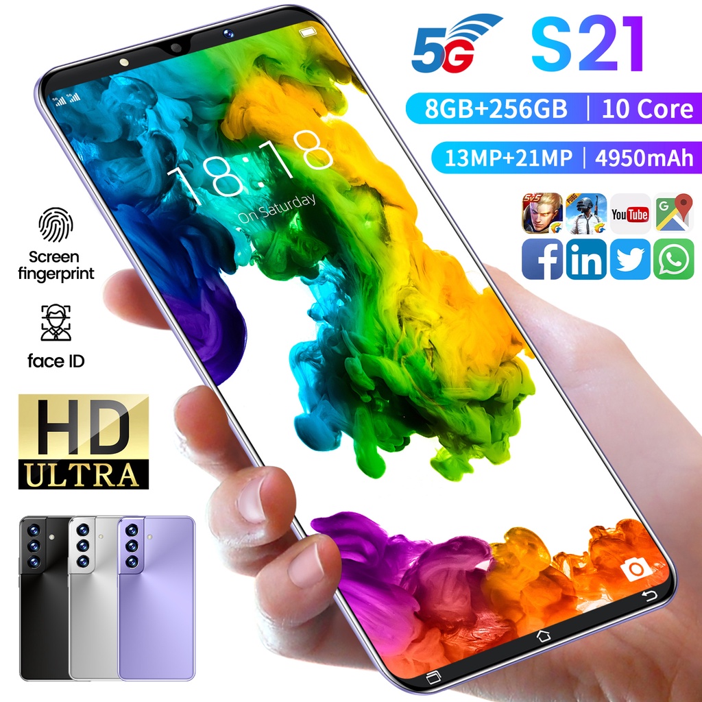 New S21 Pro Điện thoại thông minh Android hoàn toàn mới 8+256GB wifi 5G ĐTDĐ Hai SIM cuộc gọi video Điện thoại cod
