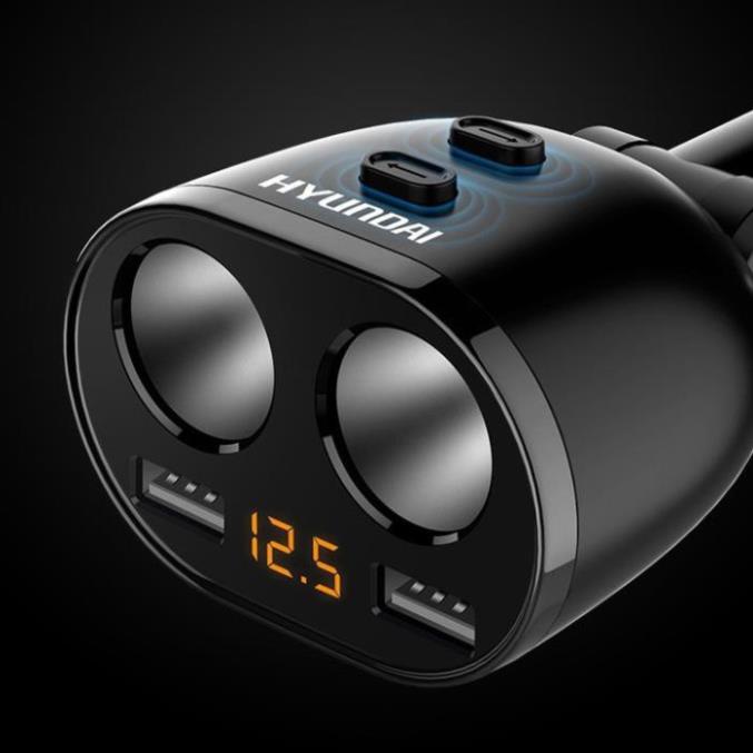Tẩu chia sạc nhanh ô tô Hyundai HY-16 Có đèn led báo hiệu điện áp - Bảo hành 12 tháng