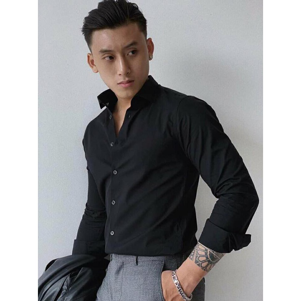 Áo sơ mi lụa đen lịch lãm | BigBuy360 - bigbuy360.vn